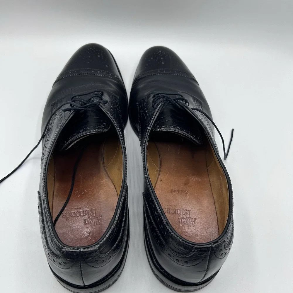 MENS USA ALLEN EDMONDS SANFORD BLACK LEATHER CAP TOE BROGUE‎ OXFORDS SHOES 12 AA